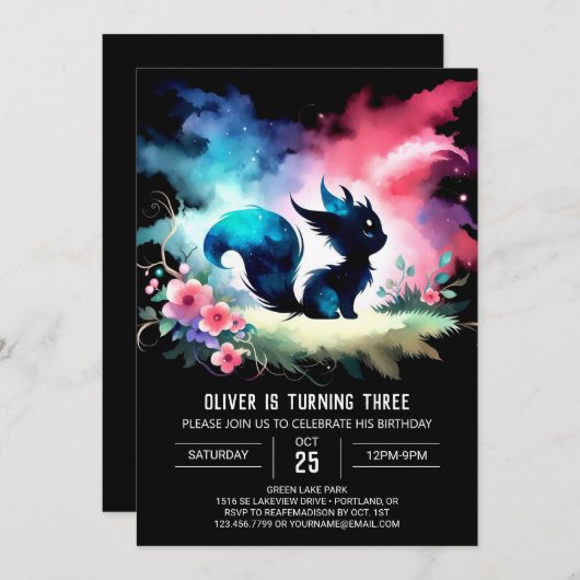 Invitation Joyeux chat moderne Anniversaire (Devant / Derrière)