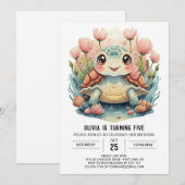 Invitation Joyeux Chic Turtle Girl Anniversaire (Devant / Derrière)