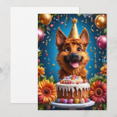 Invitation Joyeux Chien célébrant l'anniversaire (Devant / Derrière)