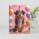 Invitation Joyeux Chien Fête Anniversaire Avec Gâteau (Debout devant)