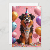 Invitation Joyeux Chien Fête Anniversaire Avec Gâteau (Devant / Derrière)