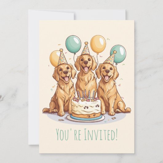 Invitation Joyeux Chiens d'or d'excursion d'anniversaire (Devant)