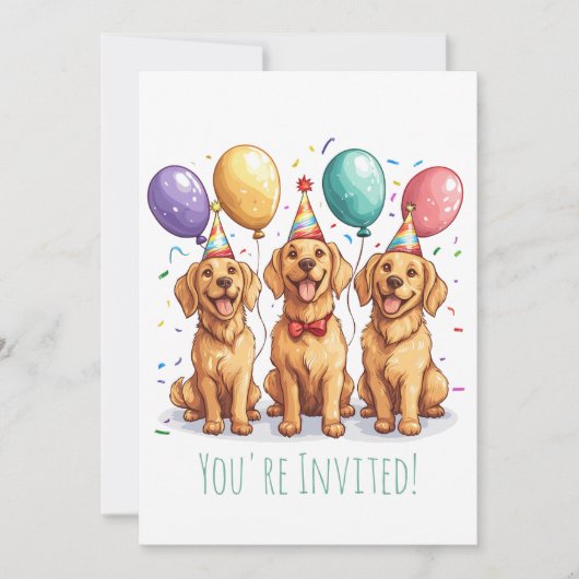 Invitation Joyeux Chiens d'or d'excursion d'anniversaire (Devant)
