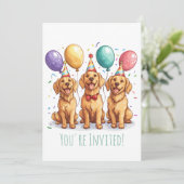 Invitation Joyeux Chiens d'or d'excursion d'anniversaire (Debout devant)