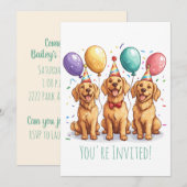 Invitation Joyeux Chiens d'or d'excursion d'anniversaire (Devant / Derrière)