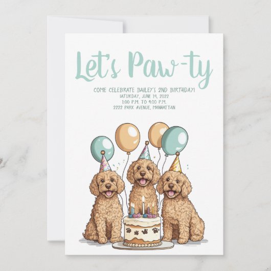 Invitation Joyeux Chiens Goldendoodle Anniversaire (Devant)