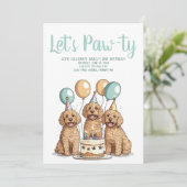 Invitation Joyeux Chiens Goldendoodle Anniversaire (Debout devant)