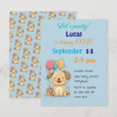 Invitation Joyeux chiot, garçon, faisons la fête, 1er anniver (Devant / Derrière)