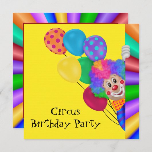 Invitation Joyeux cirque clown fête d'anniversaire (Devant / Derrière)