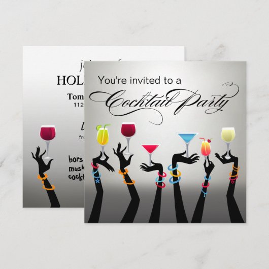 Invitation Joyeux Cocktail de Fête! (Devant / Derrière)