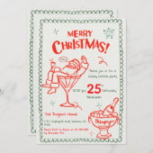 Invitation Joyeux Cocktail de Noël Joyeux Doodle tiré main (Devant / Derrière)
