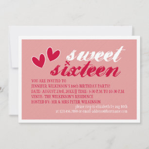 Invitation Joyeux Coeurs Sweet sixteen fête d'anniversaire