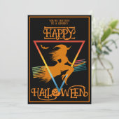 Invitation Joyeux Costume de sorcière Halloween Party Oranges (Debout devant)