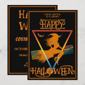 Invitation Joyeux Costume de sorcière Halloween Party Oranges (Devant / Derrière)
