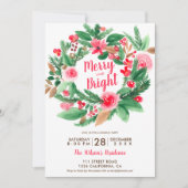 Invitation joyeux couronne florale rouge de Noël (Devant)