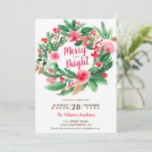 Invitation joyeux couronne florale rouge de Noël (Debout devant)