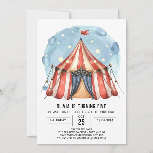 Invitation Joyeux Custom Watercolor Circus Anniversaire (Devant)