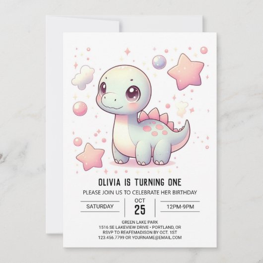 Invitation Joyeux Cute Dinosaur 1er anniversaire (Devant)
