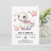 Invitation Joyeux Cute Dinosaur 1er anniversaire (Debout devant)