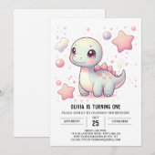 Invitation Joyeux Cute Dinosaur 1er anniversaire (Devant / Derrière)