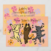 Invitation Joyeux Dancing Labrador Trio Cartoon Nouvel An (Devant / Derrière)