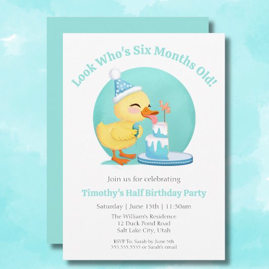 Invitation Joyeux demi-anniversaire bébé canard avec fête de 