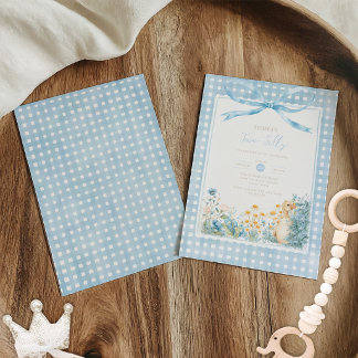Invitation Joyeux Deuxième Anniversaire Garçon Fleur Bleue De
