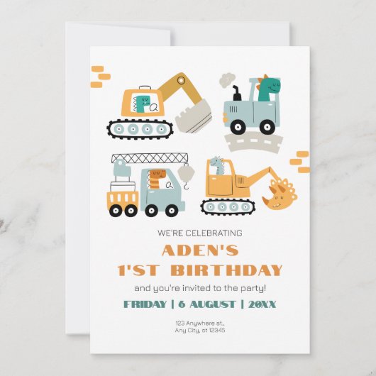 Invitation Joyeux Dino Party 1'st Birthday (Devant)