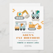 Invitation Joyeux Dino Party 1'st Birthday (Devant / Derrière)