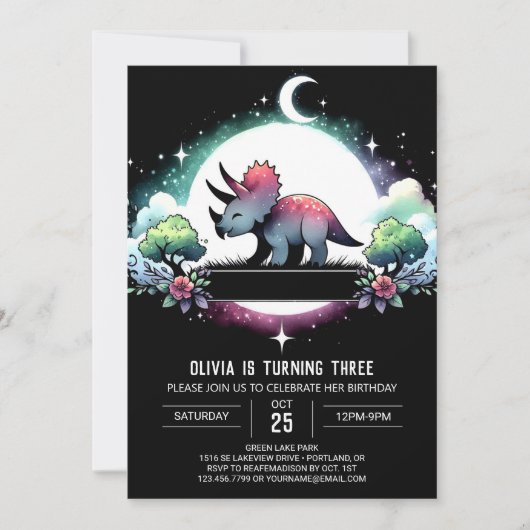 Invitation Joyeux Dino Triceratops Anniversaire (Devant)