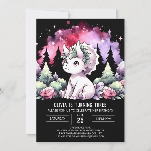 Invitation Joyeux Dino Triceratops Anniversaire (Devant)