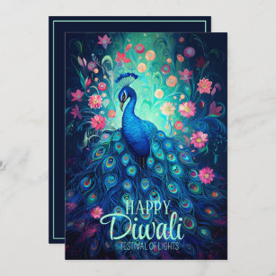 Invitation Joyeux Diwali Festival des lumières Peacock