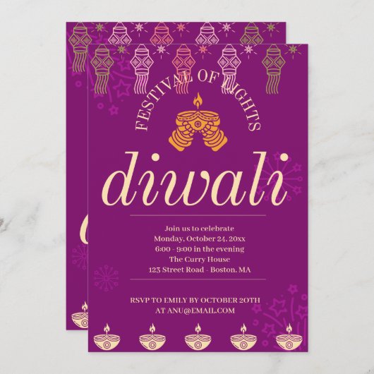 Invitation Joyeux Diwali Party (Devant / Derrière)