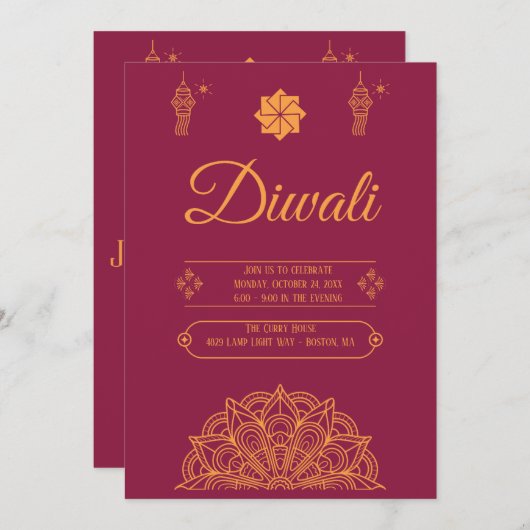 Invitation Joyeux Diwali Party (Devant / Derrière)