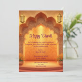 Invitation Joyeux Diwali Vacances Lampes d'or Lumière (Debout devant)