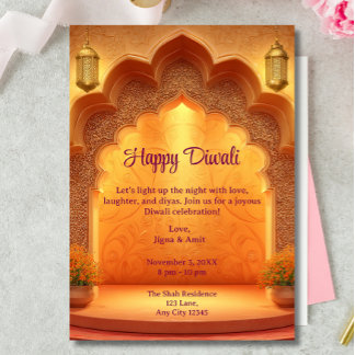 Invitation Joyeux Diwali Vacances Lampes d'or Lumière