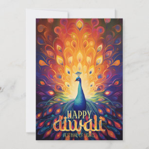 Invitation Joyeux Diwali Vibrant Peacock Festival des lumière