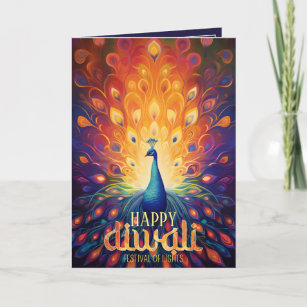 Invitation Joyeux Diwali Vibrant Peacock Festival des lumière