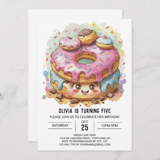 Invitation Joyeux Donuts au chocolat Anniversaire (Devant / Derrière)