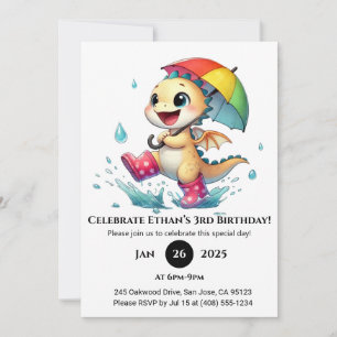 Invitation Joyeux Dragon de Bébé dans la pluie Anniversaire