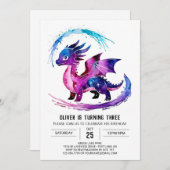 Invitation Joyeux Dragon Digital Boy Anniversaire (Devant / Derrière)