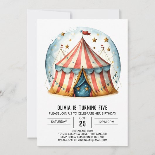 Invitation Joyeux Editable Whimsy Circus anniversaire (Devant)