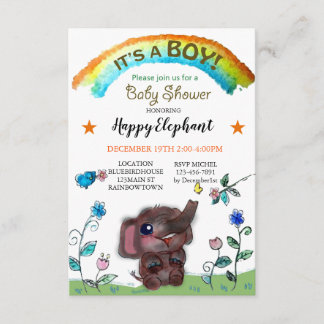 Invitation Joyeux Elephant Rainbow Town Baby shower
