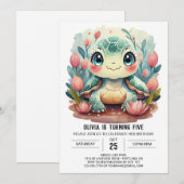 Invitation Joyeux enfant Tortue fille Anniversaire (Devant / Derrière)