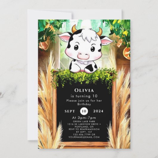 Invitation Joyeux Enfants Vache anniversaire (Devant)