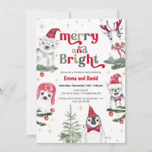 Invitation Joyeux et Bright Animaux Noël Fête