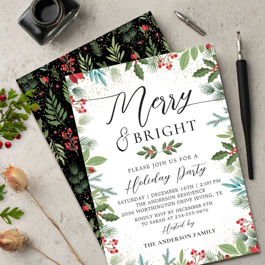 Invitation Joyeux et Bright Holly Berries Holiday