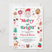 Invitation Joyeux et brillant Rouge Vert Père Noël fête de No (Devant)