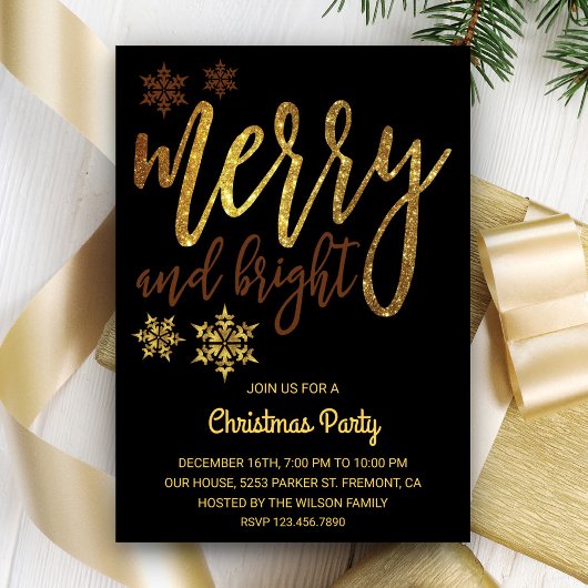 Invitation Joyeux et lumineux | Black Gold Christmas