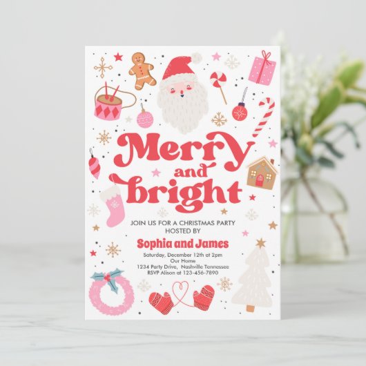 Invitation Joyeux Et Lumineux Noël Fête Fête Fête (Debout devant)